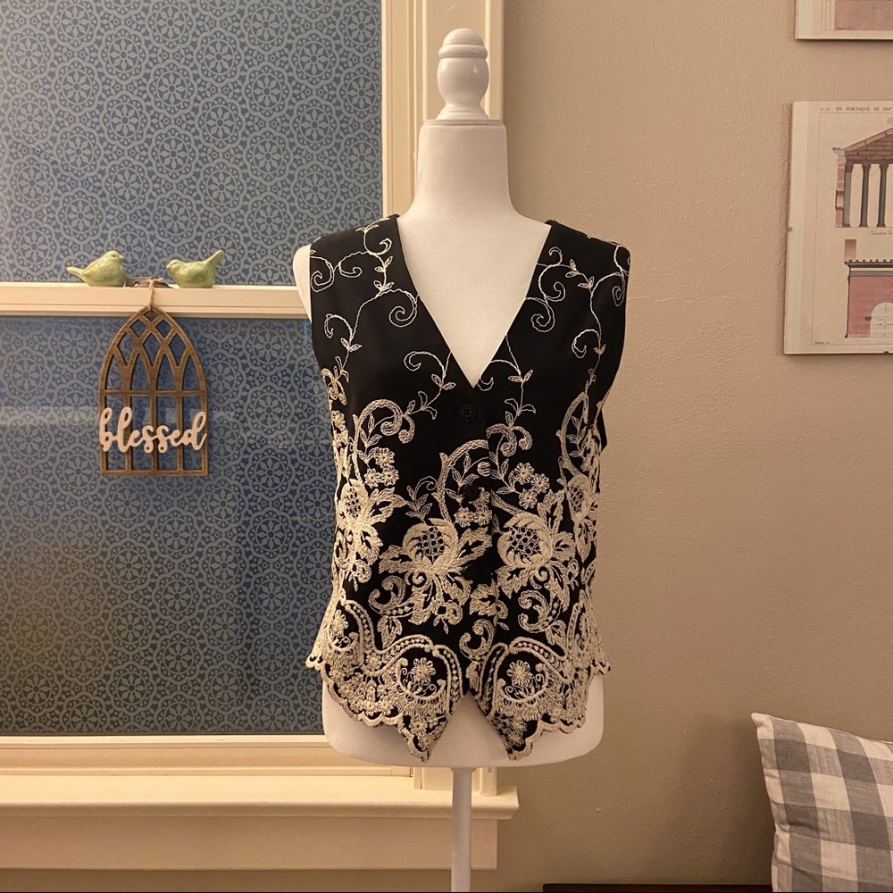 Vintage EXPRESS Black & Ivory Embroidered Vest SzM